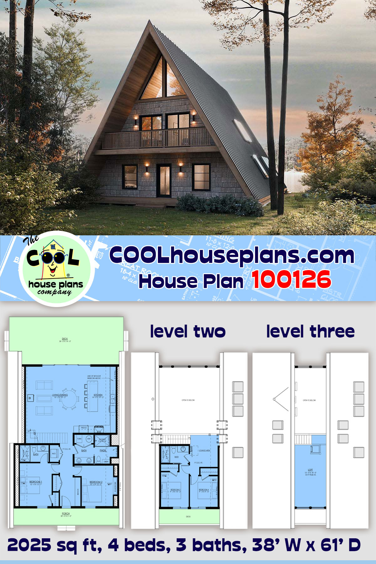 A-Frame, Coastal, Cottage House Plan 100126 with 4 Beds, 3 Baths