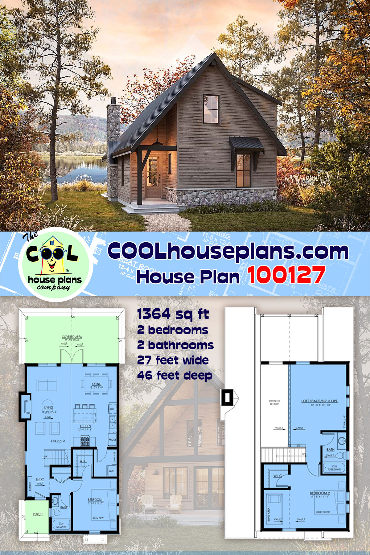 Cabin, Cottage, Country, Craftsman House Plan 100127 with 2 Beds, 2 Baths