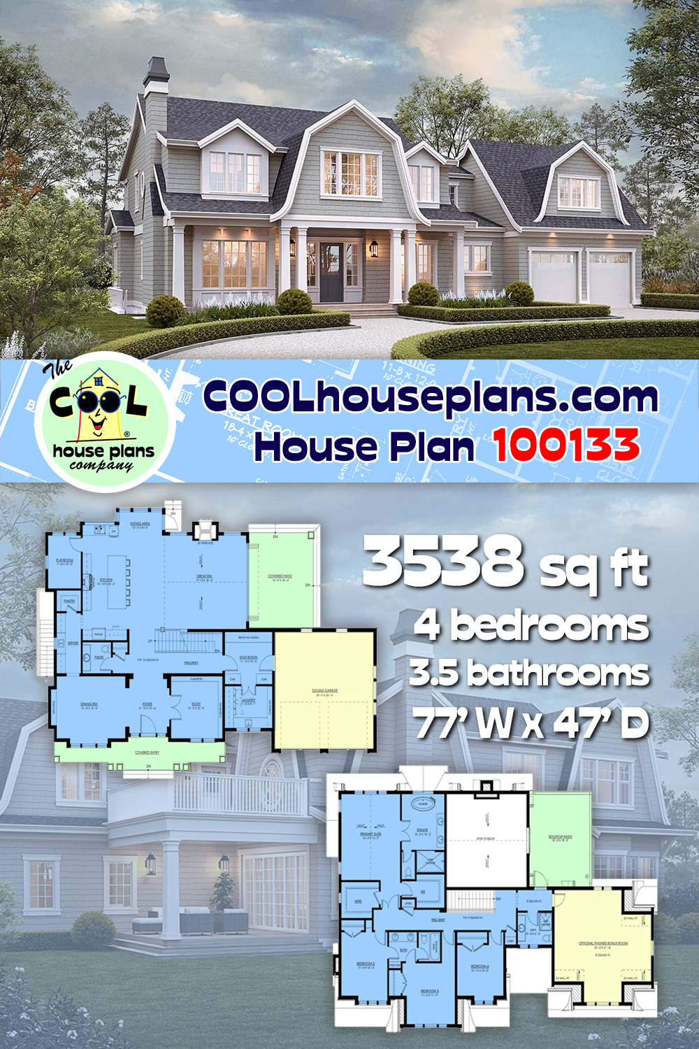 Cape Cod, Cottage, Country, Farmhouse House Plan 100133 with 4 Beds, 4 Baths, 2 Car Garage