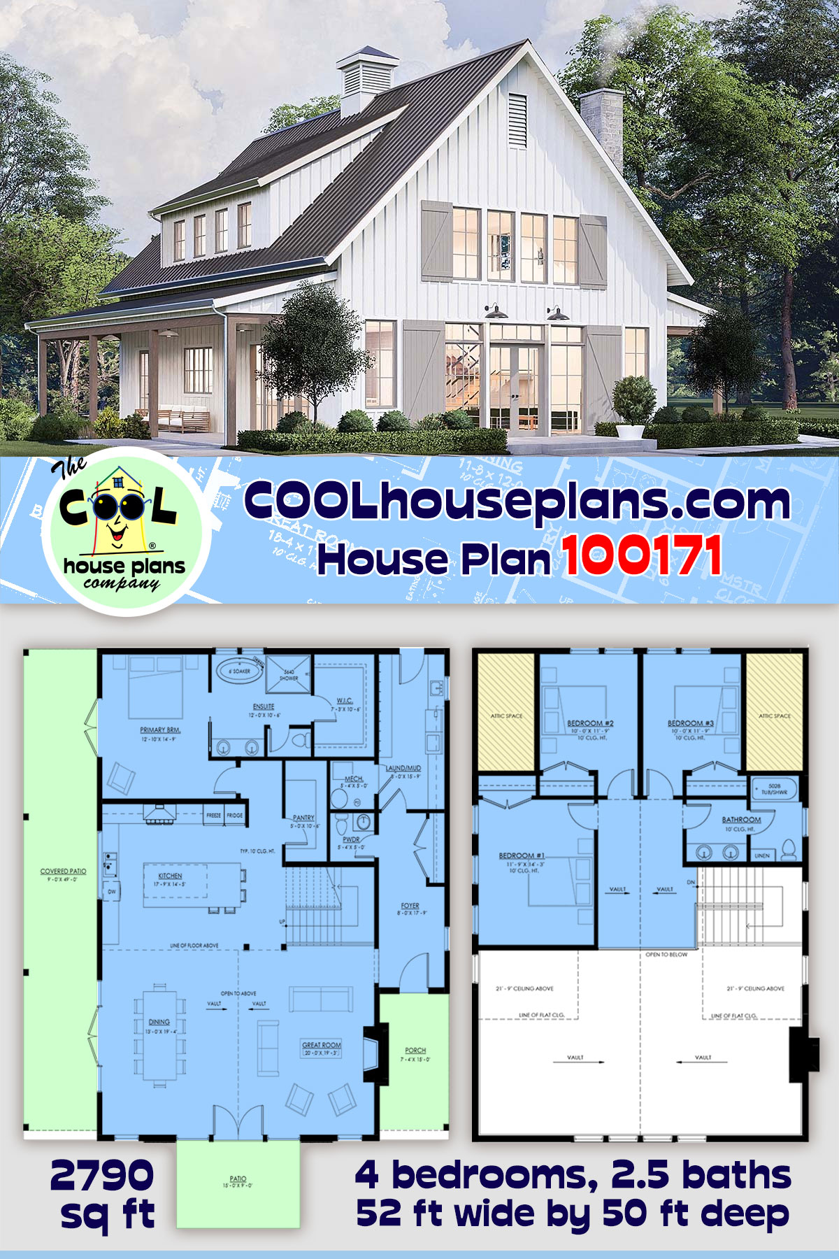 Barndominium, Country, Craftsman, Farmhouse House Plan 100171 with 4 Beds, 3 Baths