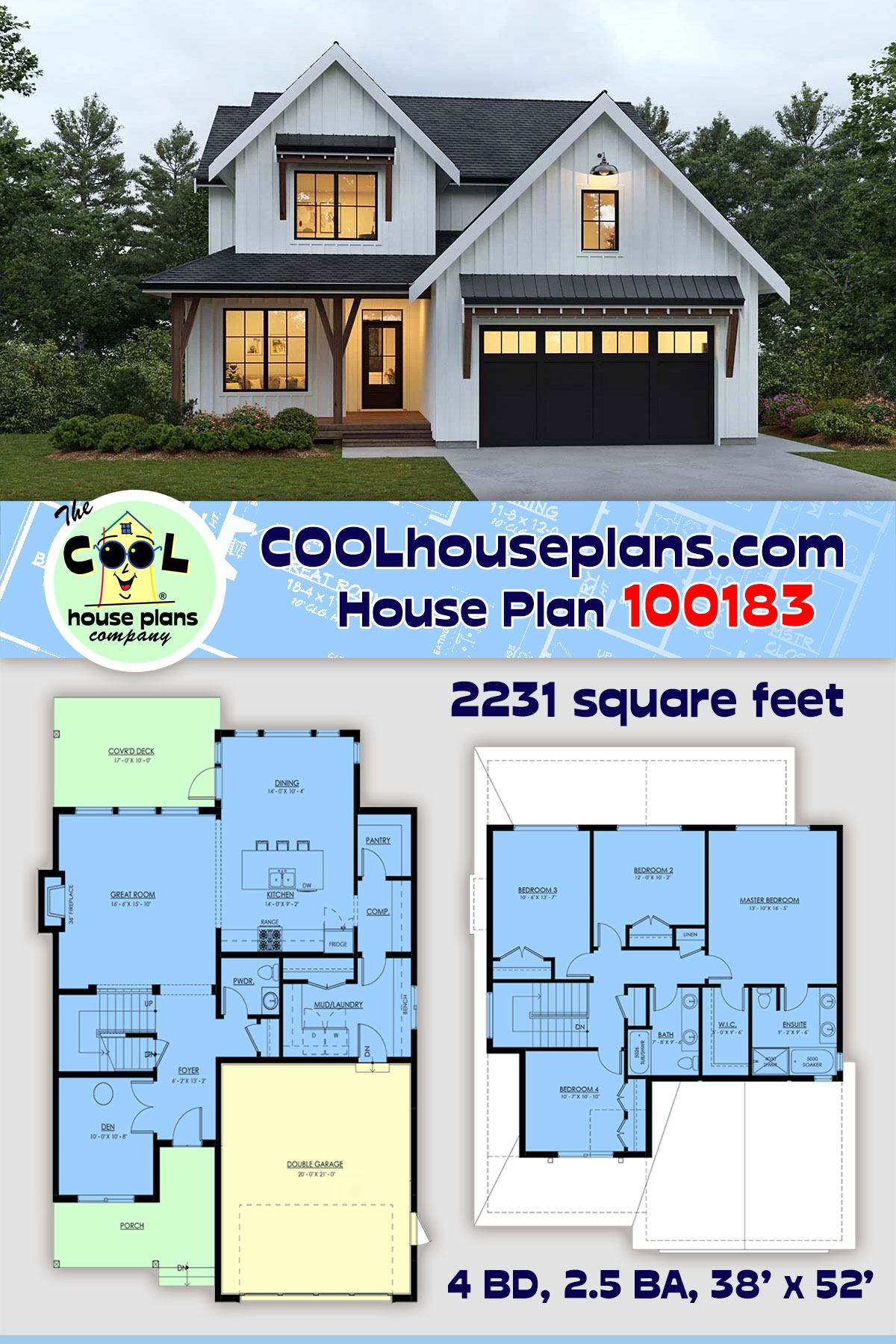 Country, Craftsman, Farmhouse House Plan 100183 with 4 Beds, 3 Baths, 2 Car Garage