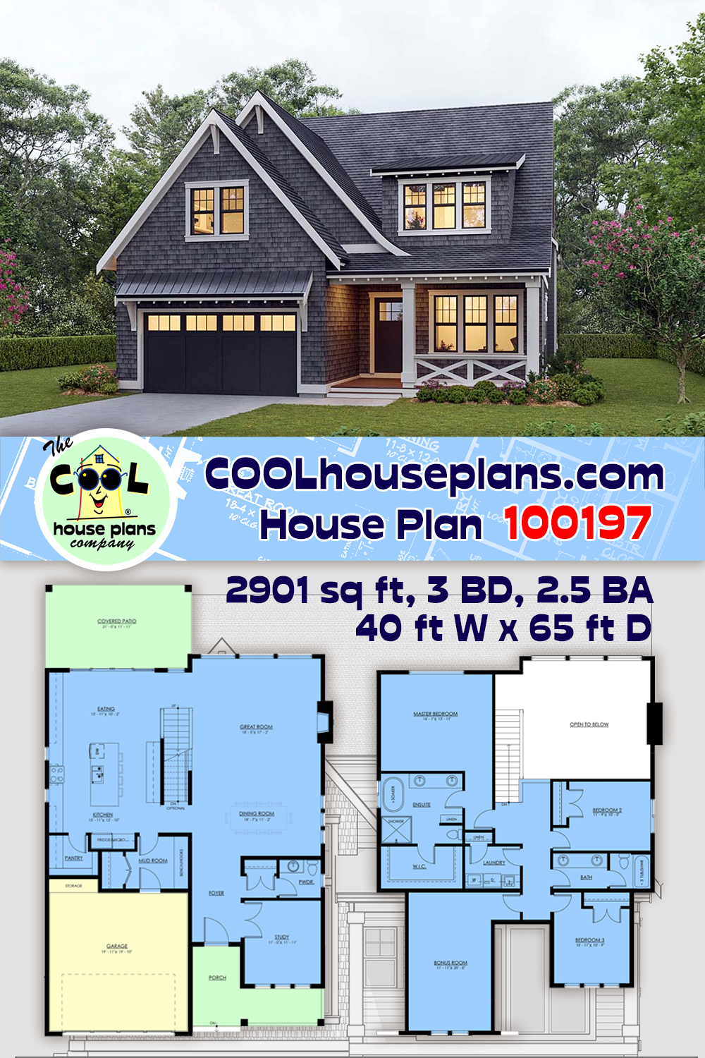 Cottage, Country, Craftsman, Farmhouse House Plan 100197 with 3 Beds, 3 Baths, 2 Car Garage