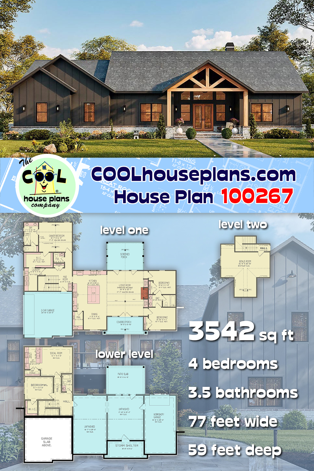 Country, Craftsman, Farmhouse House Plan 100267 with 4 Beds, 4 Baths, 2 Car Garage