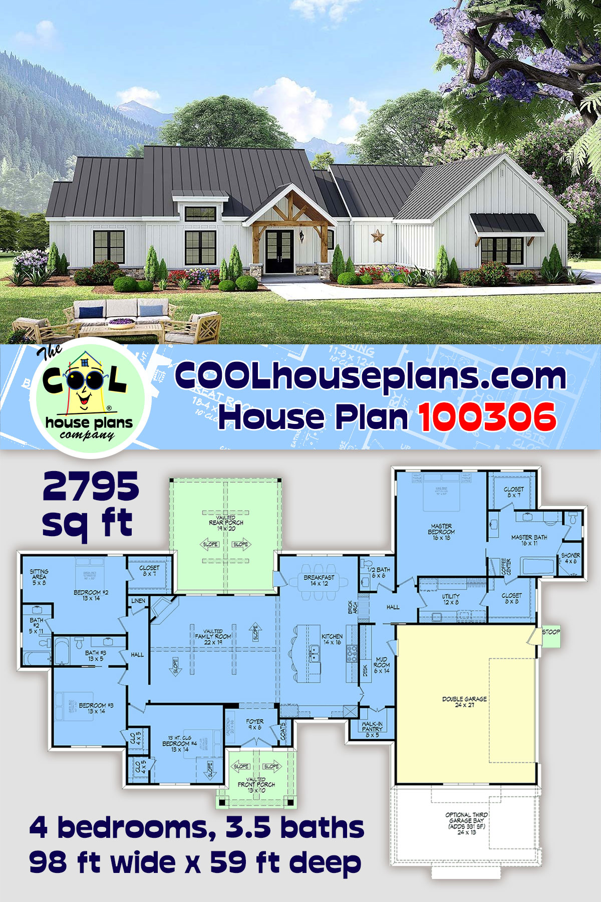 Country, Craftsman, Farmhouse, Ranch, Traditional House Plan 100306 with 4 Beds, 4 Baths, 2 Car Garage