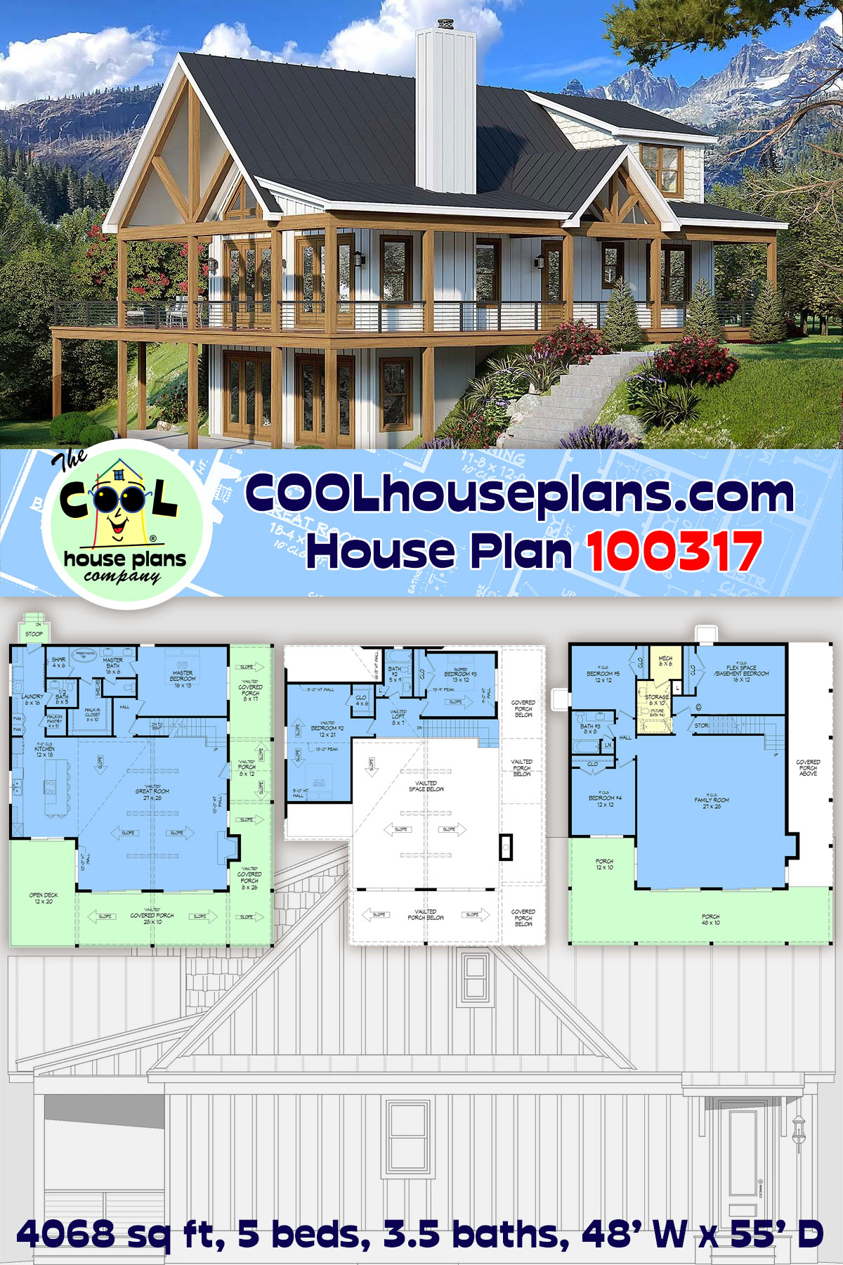Country, Craftsman House Plan 100317 with 5 Beds, 4 Baths
