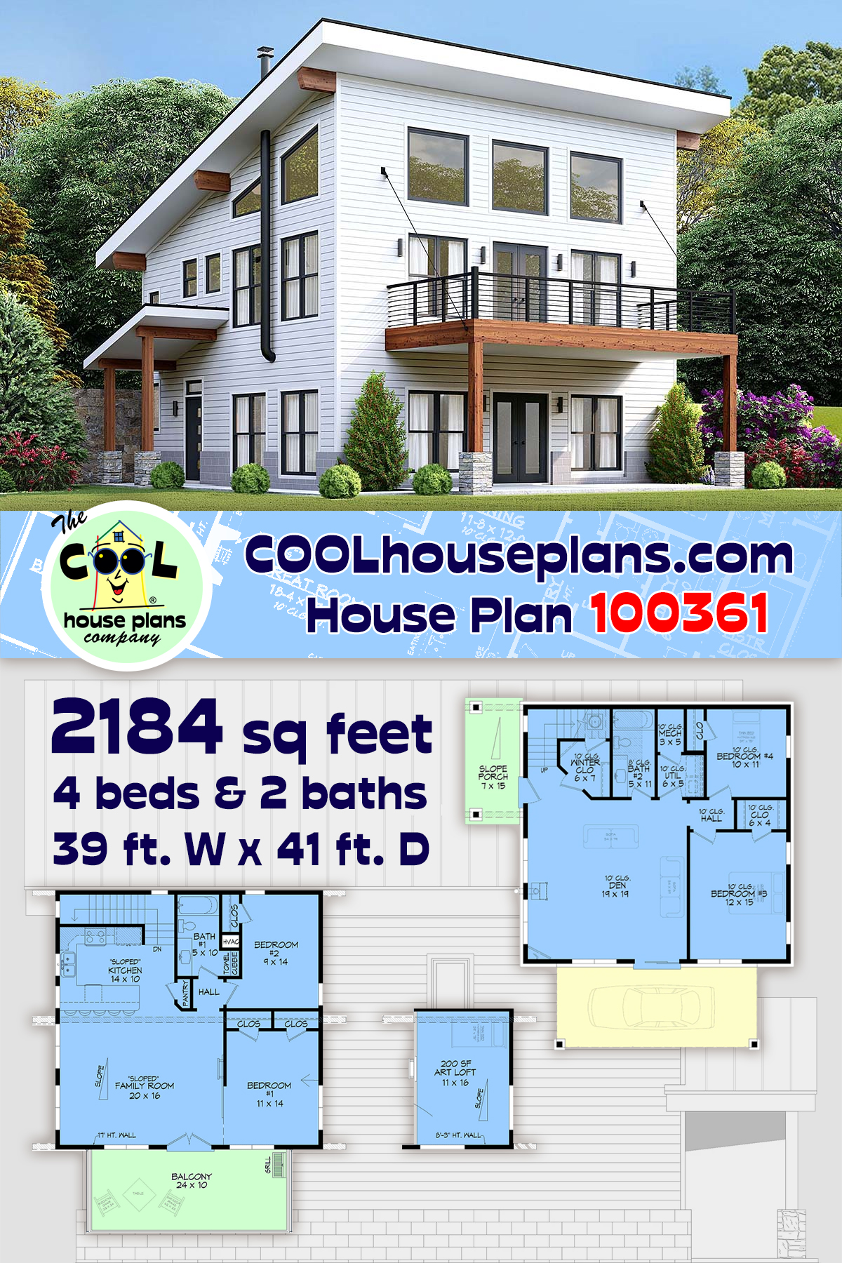 Coastal, Contemporary, Modern House Plan 100361 with 4 Beds, 2 Baths, 1 Car Garage