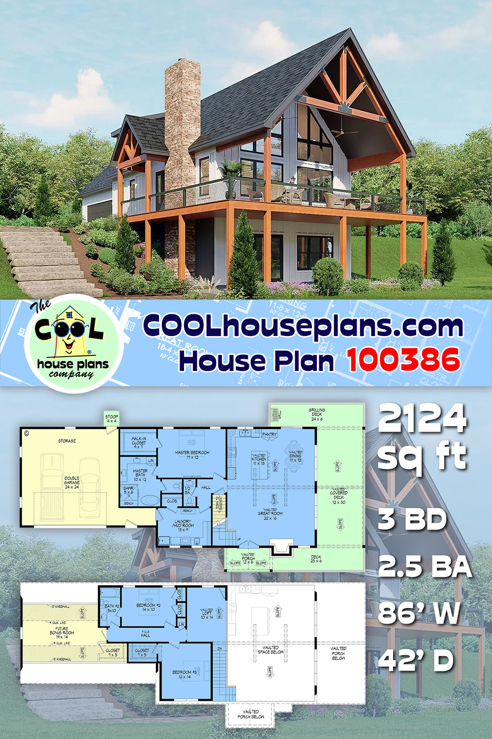 Cottage, Country, Craftsman House Plan 100386 with 3 Beds, 3 Baths, 2 Car Garage