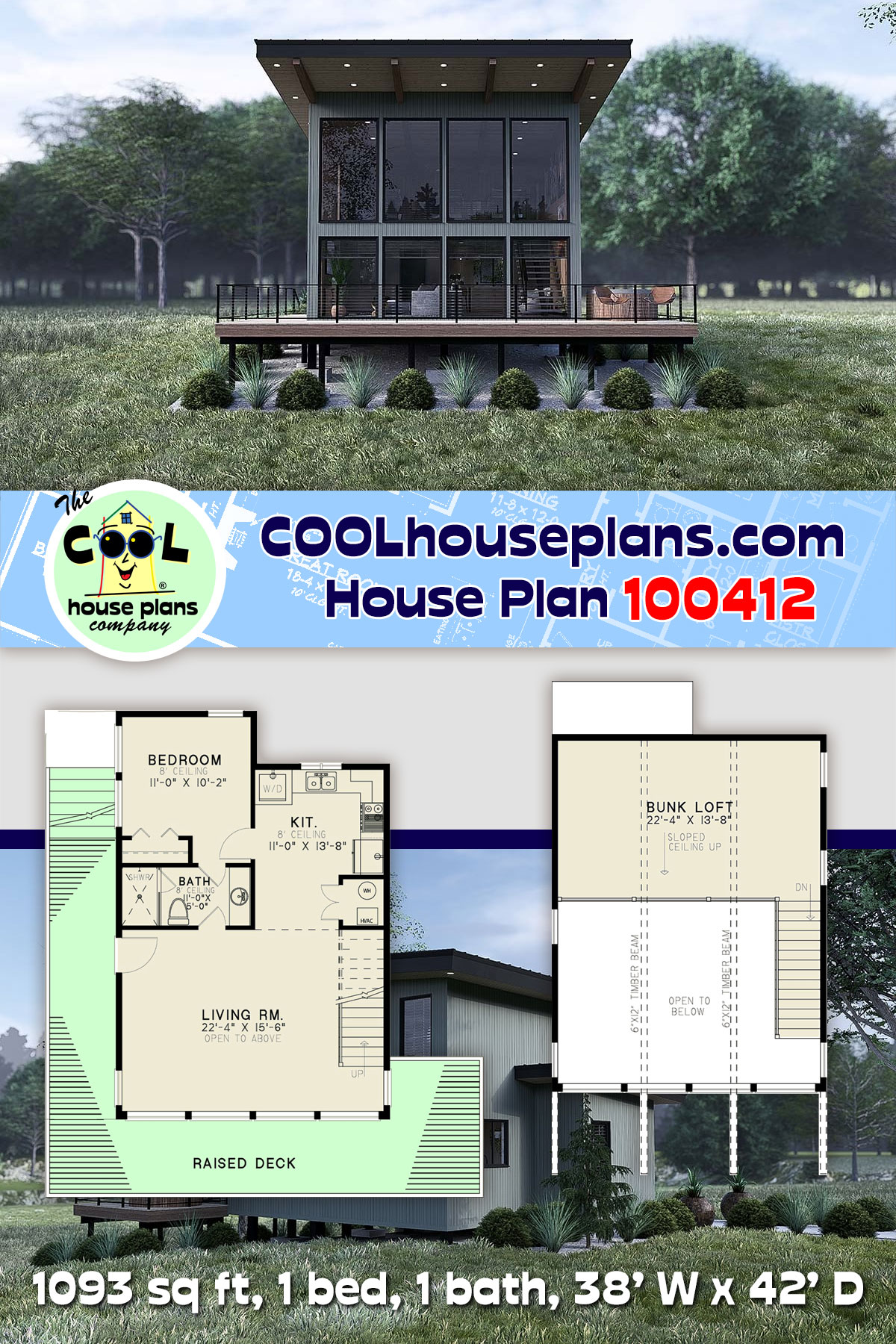 Contemporary, Modern House Plan 100412 with 1 Beds, 1 Baths