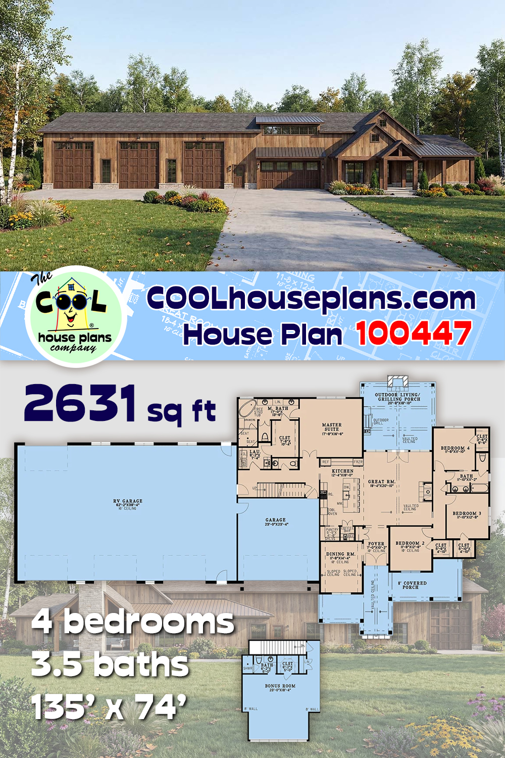 Barndominium, Contemporary, Craftsman, Farmhouse House Plan 100447 with 4 Beds, 4 Baths, 5 Car Garage