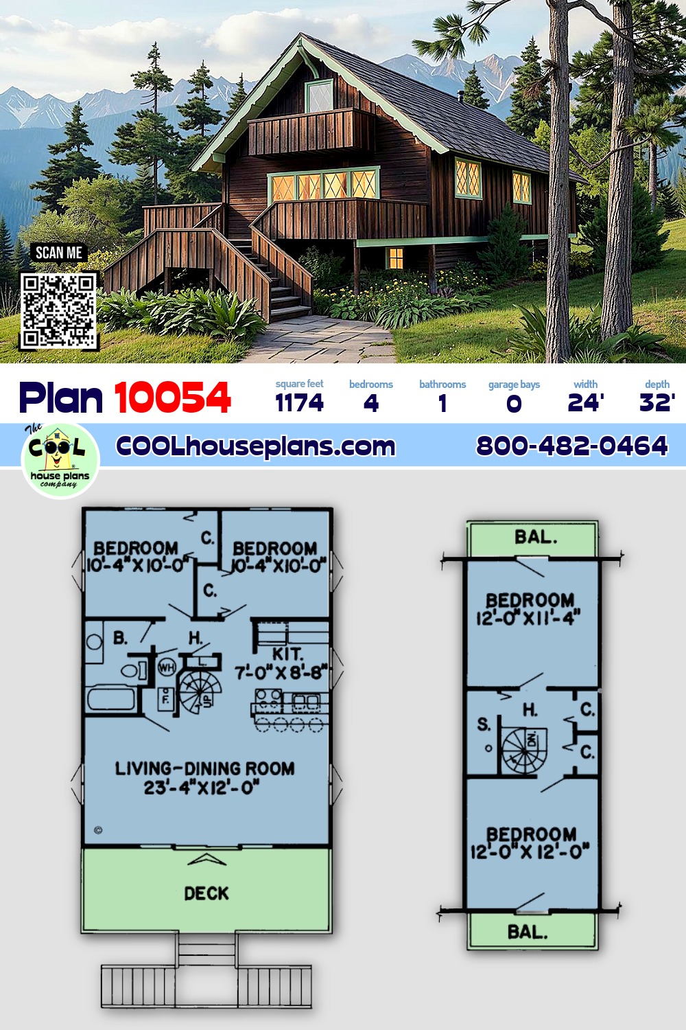 Contemporary, Retro House Plan 10054 with 4 Beds, 1 Baths
