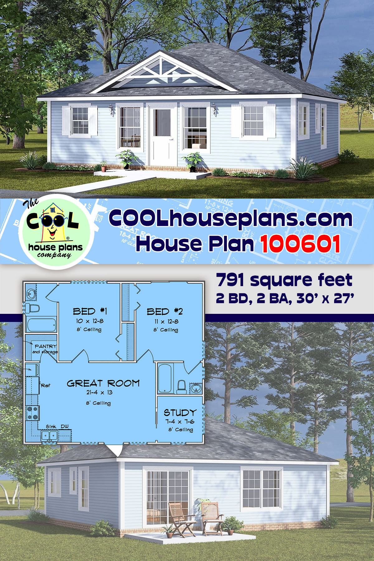 Country, Traditional House Plan 100601 with 2 Beds, 2 Baths