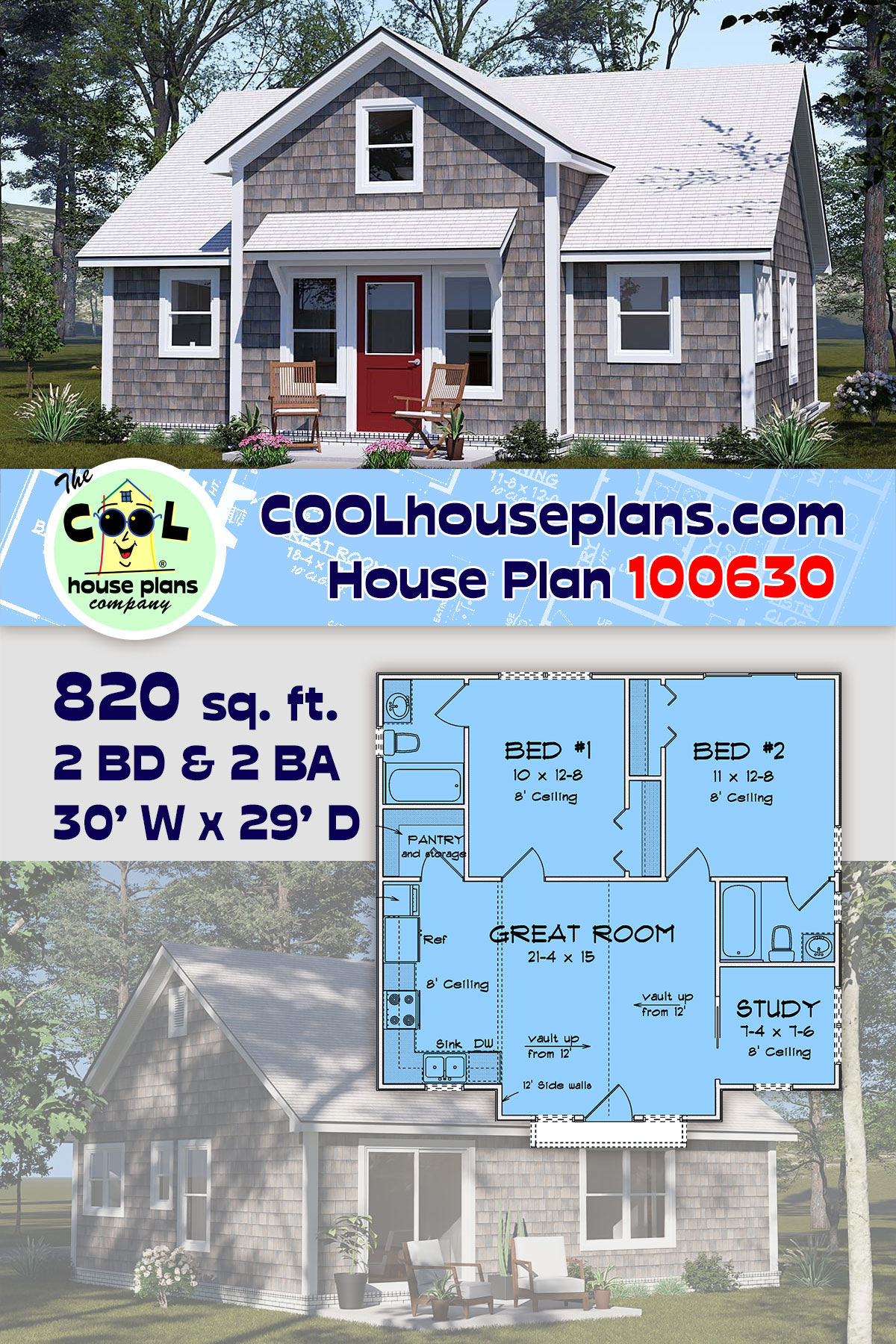 Cottage House Plan 100630 with 2 Beds, 2 Baths