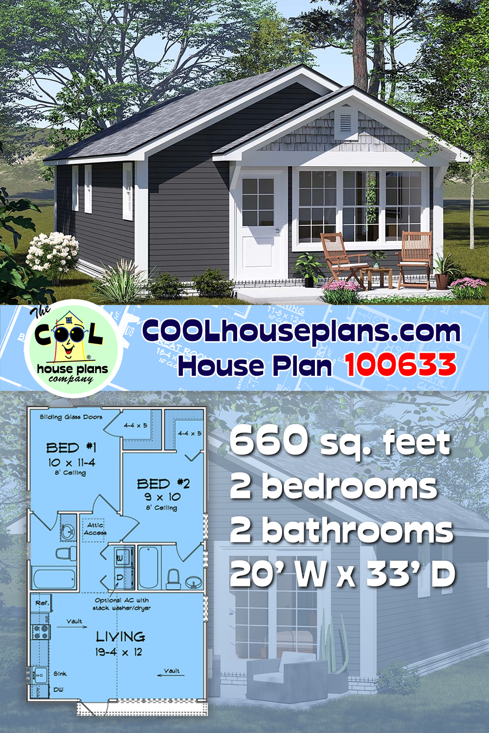 Cottage, Craftsman, Traditional House Plan 100633 with 2 Beds, 2 Baths