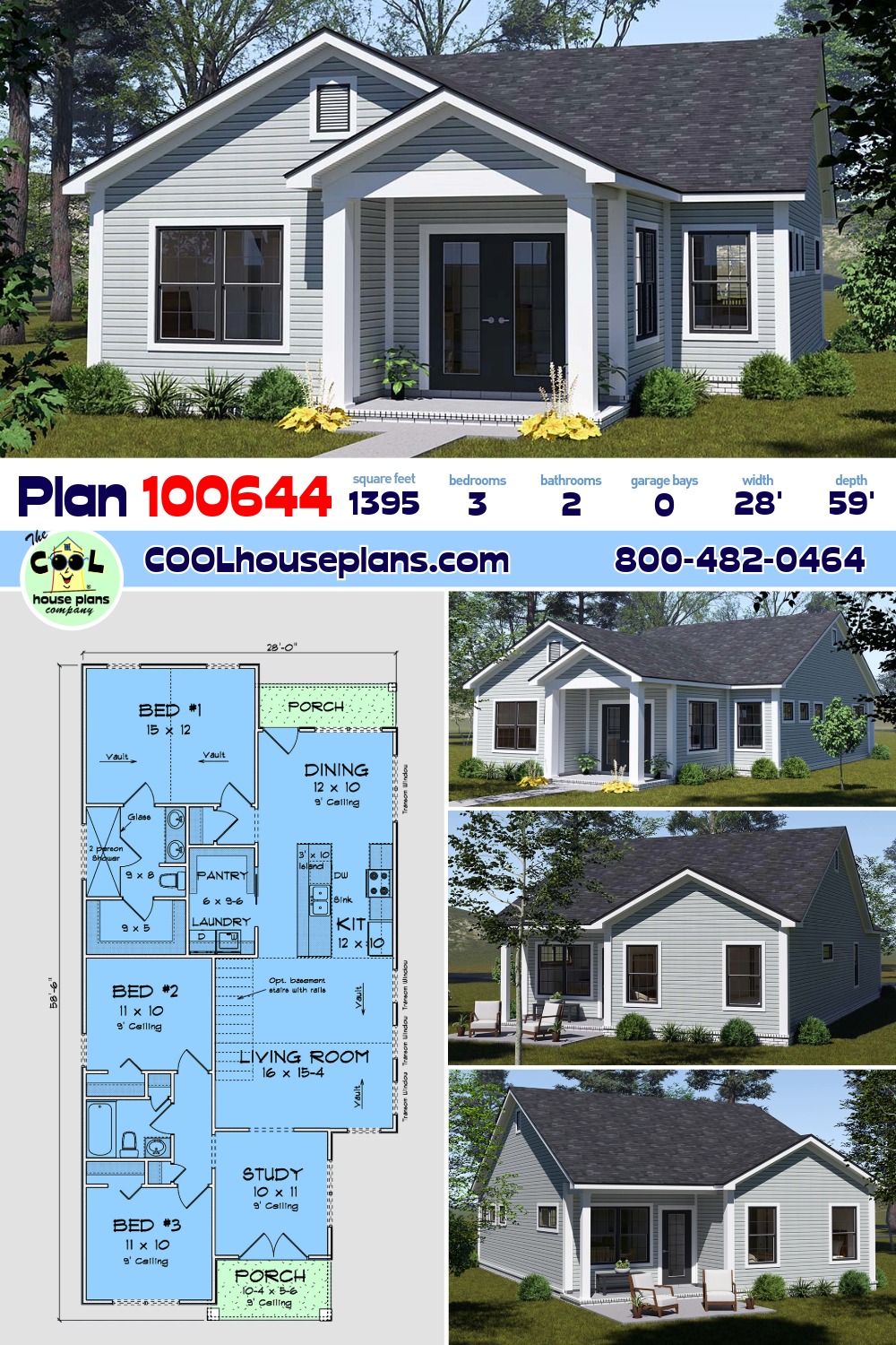 Cottage, Country House Plan 100644 with 3 Beds, 2 Baths