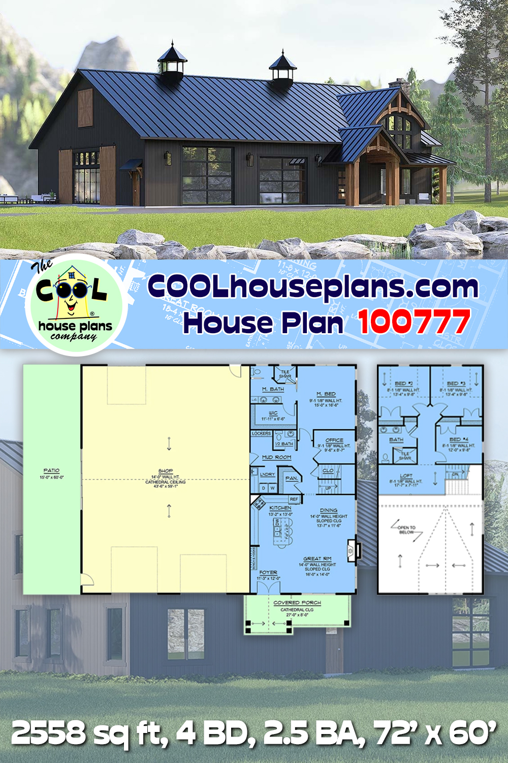 Barndominium, Country, Craftsman House Plan 100777 with 4 Beds, 3 Baths, 3 Car Garage