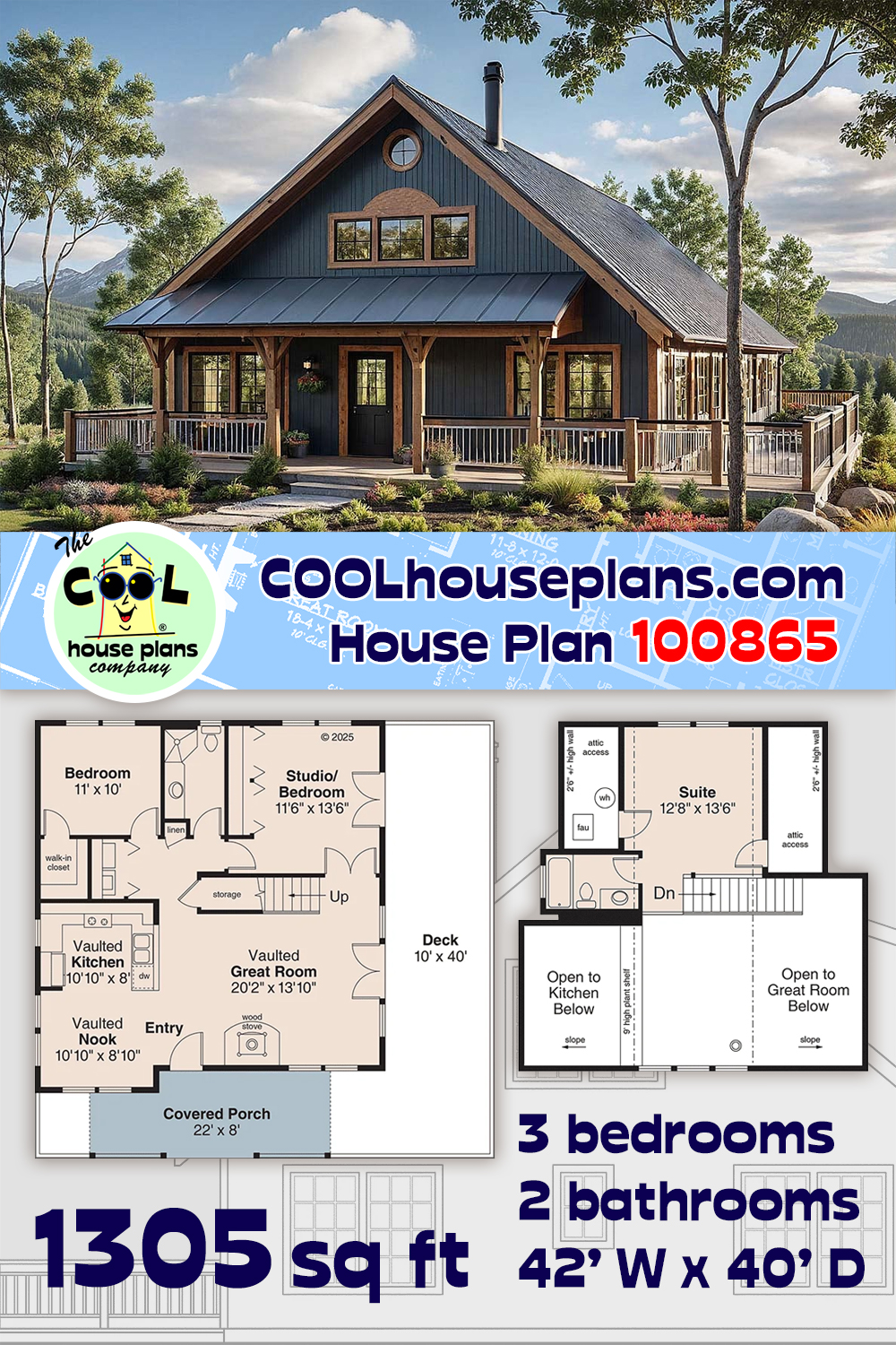 Cottage, Country, Traditional House Plan 100865 with 3 Beds, 2 Baths, 2 Car Garage