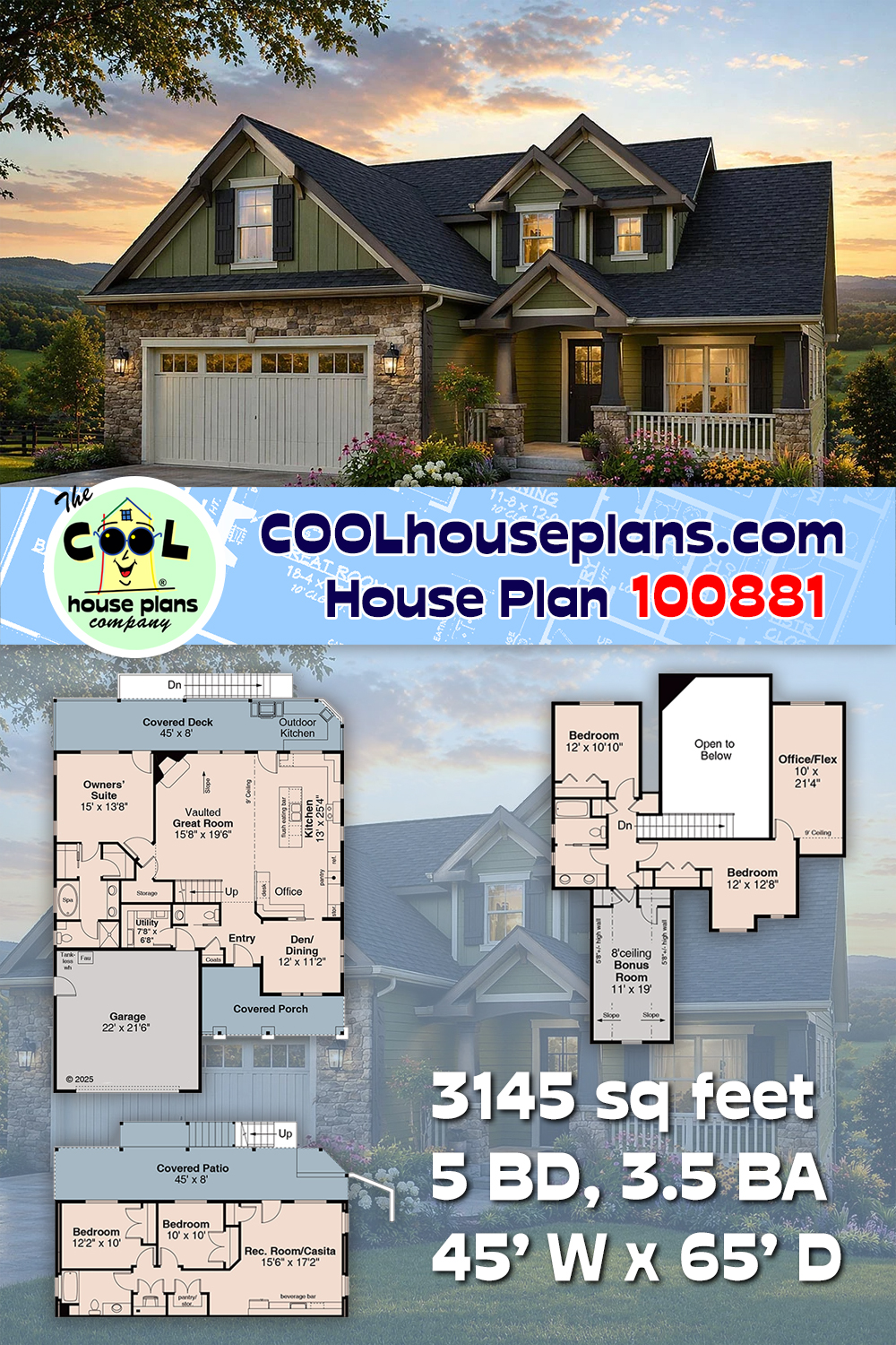 Country, Craftsman, Farmhouse House Plan 100881 with 5 Beds, 4 Baths, 2 Car Garage