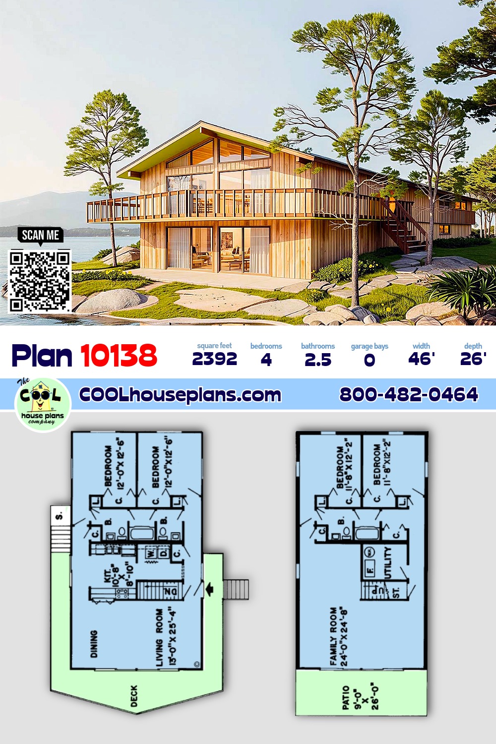 Contemporary, Narrow Lot, Retro House Plan 10138 with 4 Beds, 3 Baths