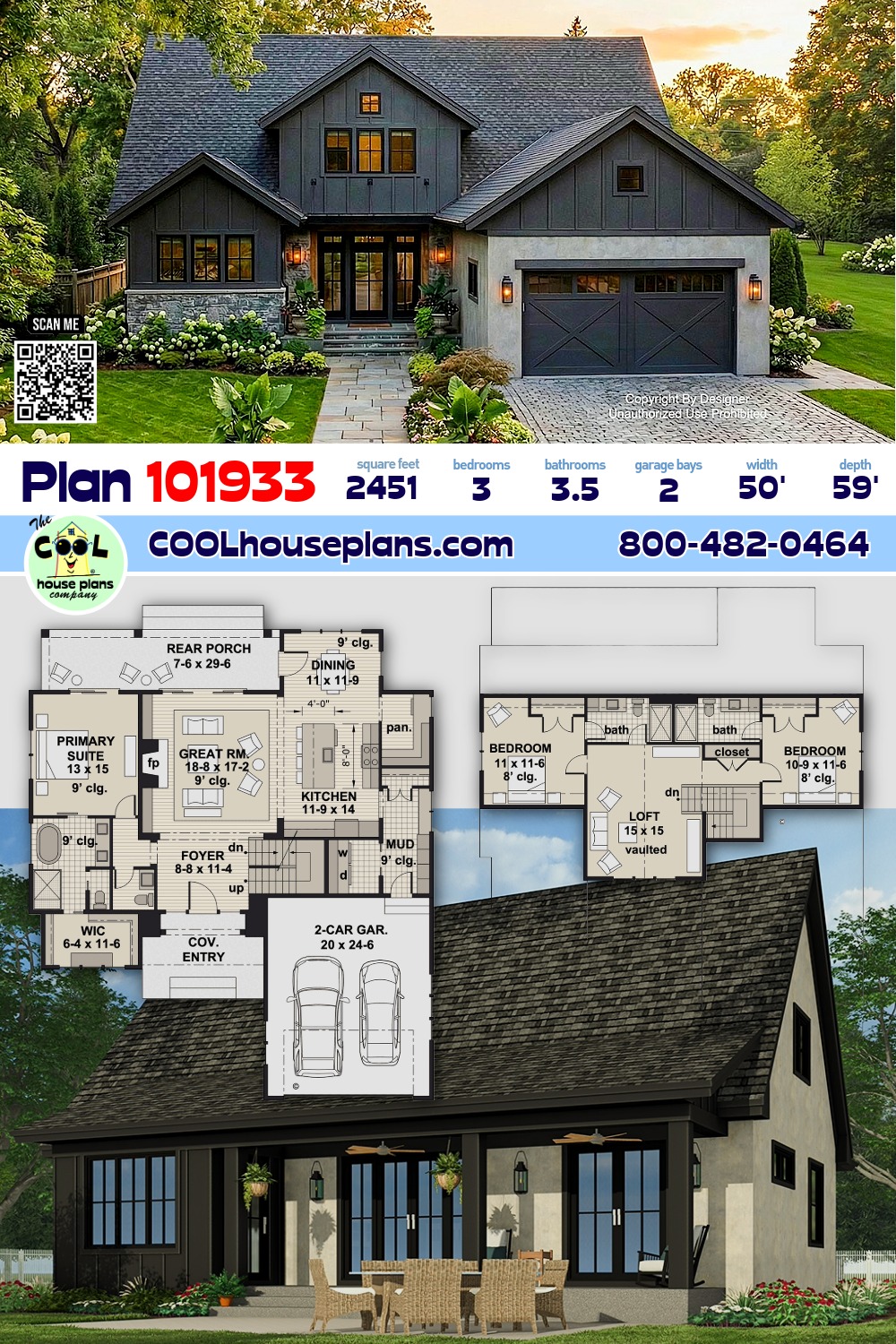 Traditional House Plan 101933 with 3 Beds, 4 Baths, 2 Car Garage