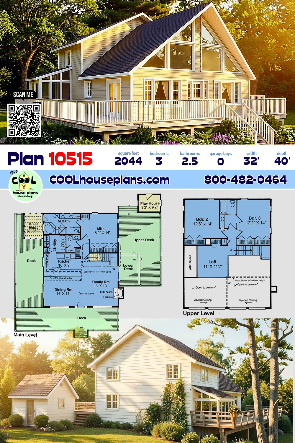 A-Frame, Cabin, Contemporary House Plan 10515 with 3 Beds, 3 Baths