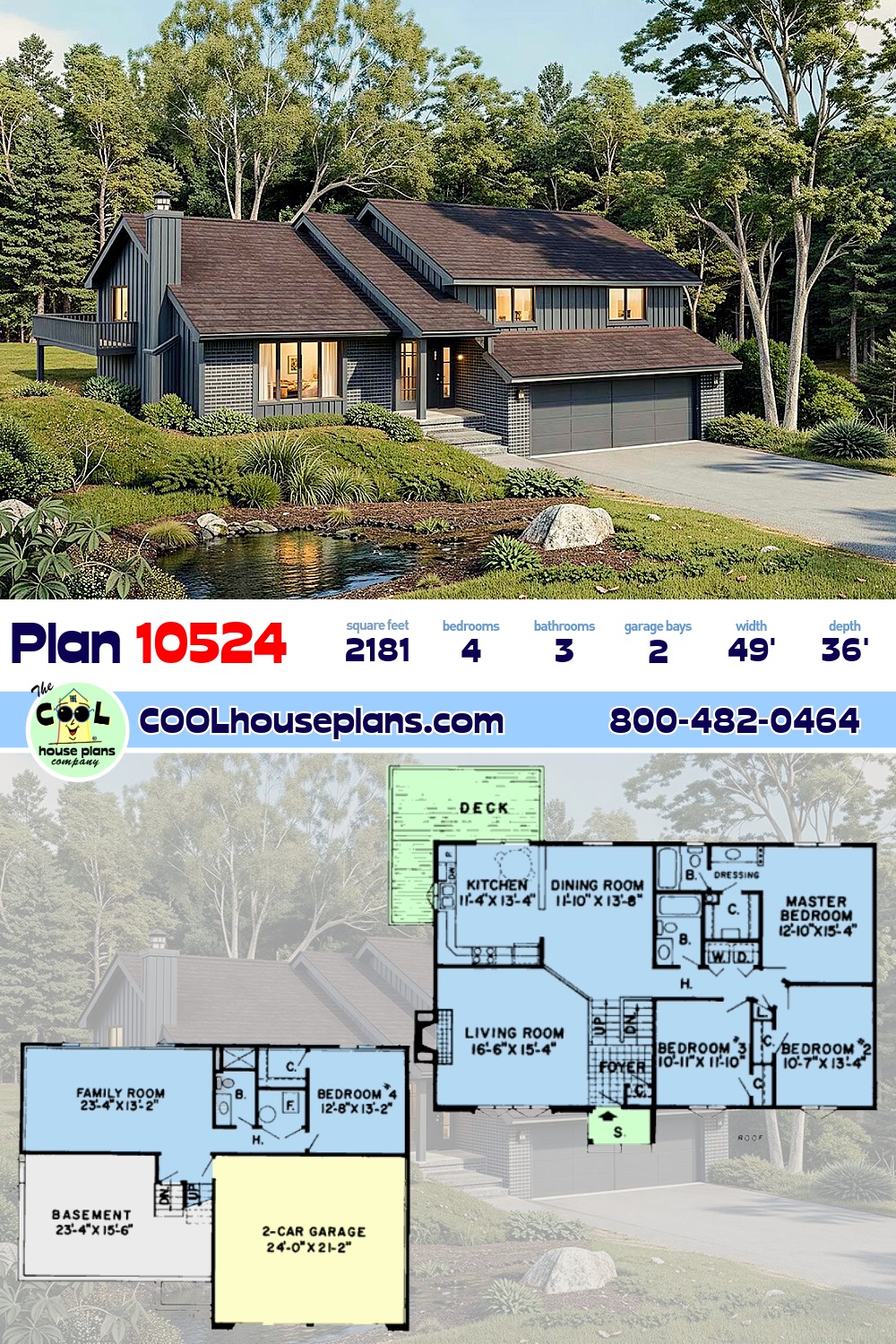 Contemporary, Retro House Plan 10524 with 4 Beds, 3 Baths, 2 Car Garage