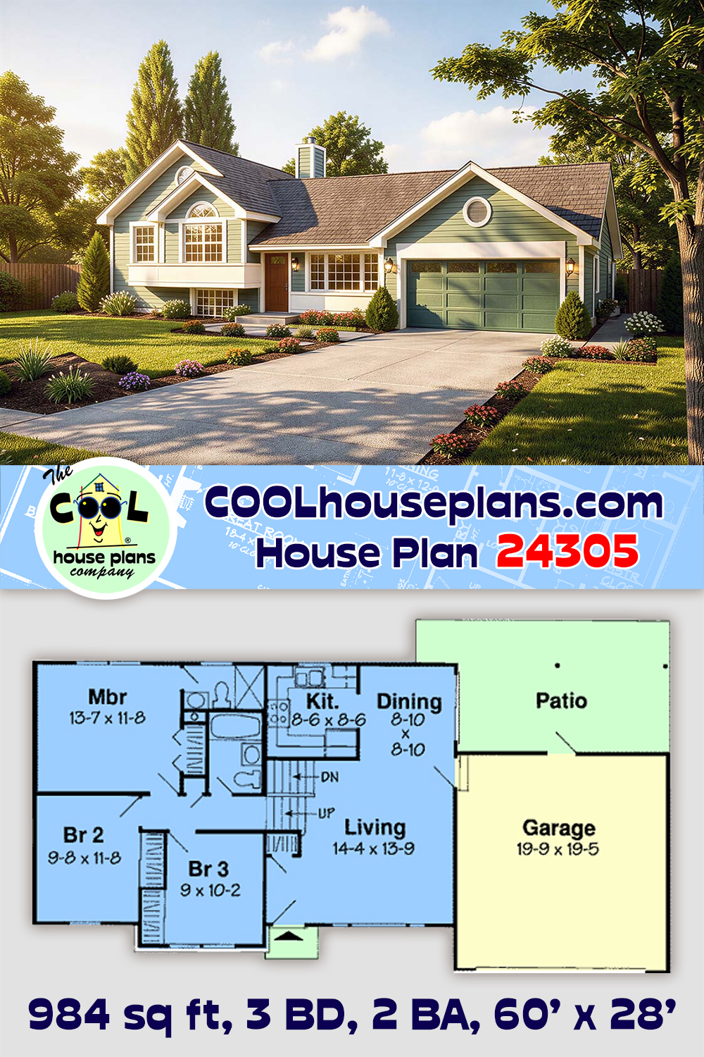 Contemporary, Traditional House Plan 24305 with 3 Beds, 2 Baths, 2 Car Garage