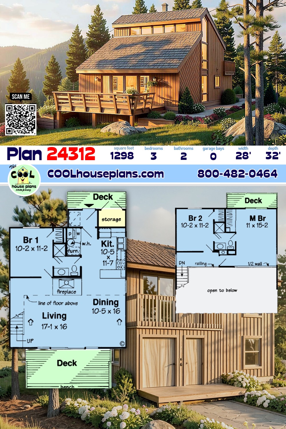 Contemporary, Retro House Plan 24312 with 3 Beds, 2 Baths