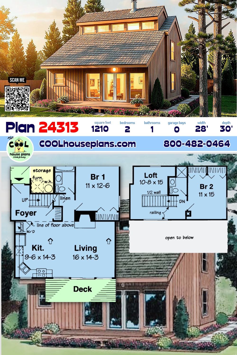 Contemporary, Retro House Plan 24313 with 2 Beds, 2 Baths