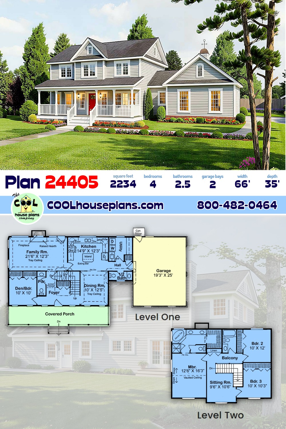 Country, Farmhouse, Traditional House Plan 24405 with 4 Beds, 4 Baths, 2 Car Garage