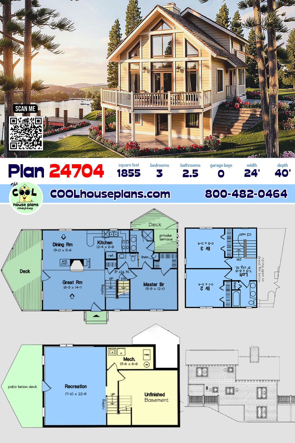 Contemporary House Plan 24704 with 3 Beds, 3 Baths
