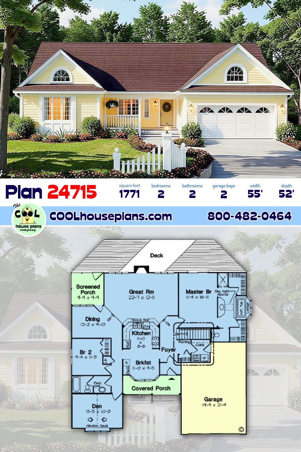 Country, One-Story, Ranch, Southern House Plan 24715 with 2 Beds, 2 Baths, 2 Car Garage