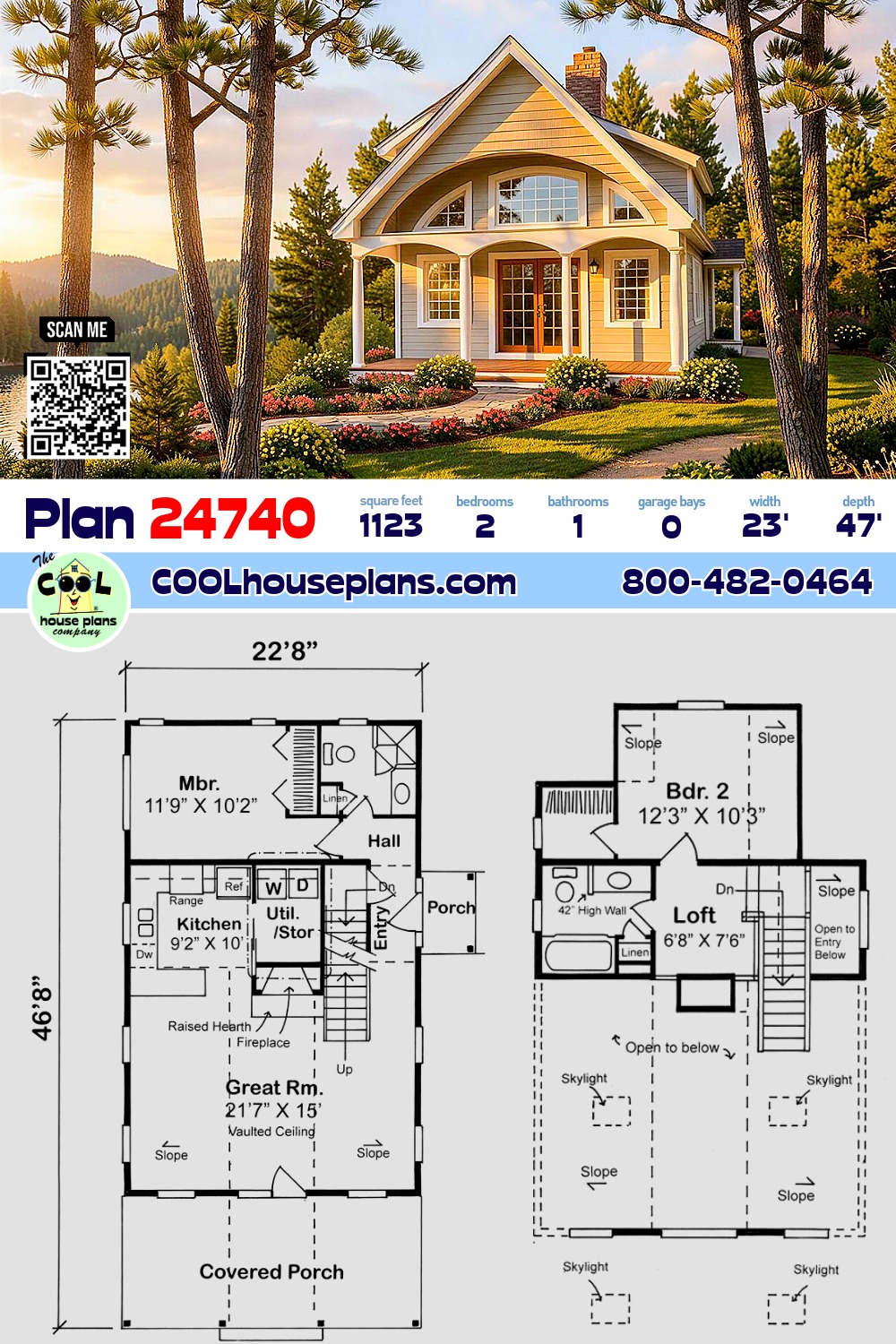 Coastal, Contemporary, Cottage House Plan 24740 with 2 Beds, 2 Baths