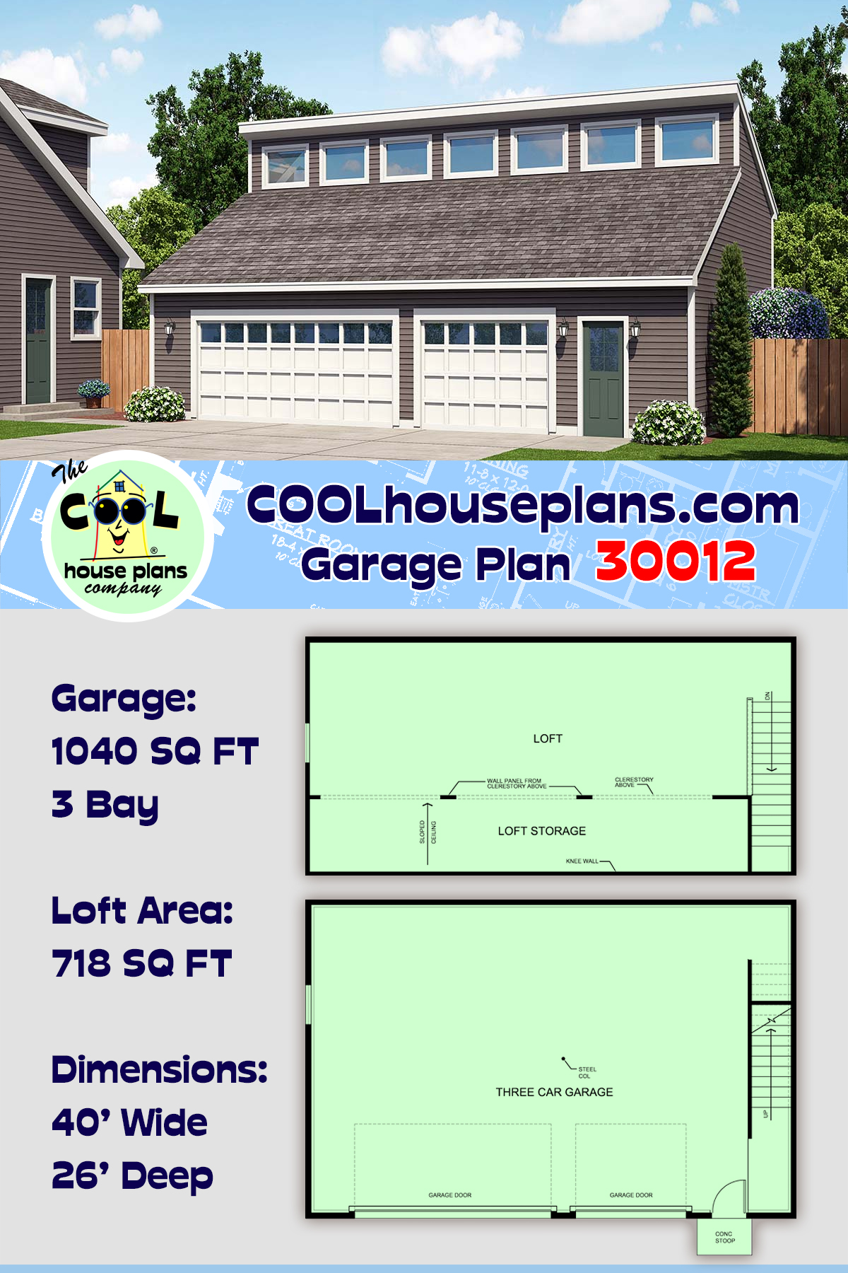 Contemporary 3 Car Garage Plan 30012