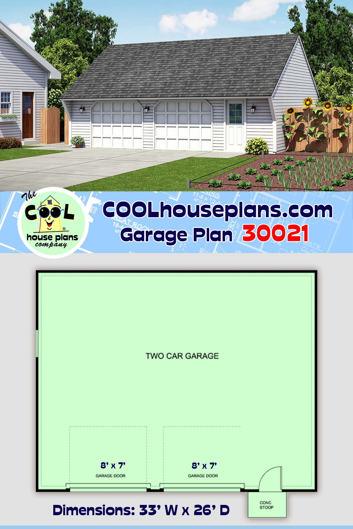 Cape Cod, Saltbox, Traditional 2 Car Garage Plan 30021