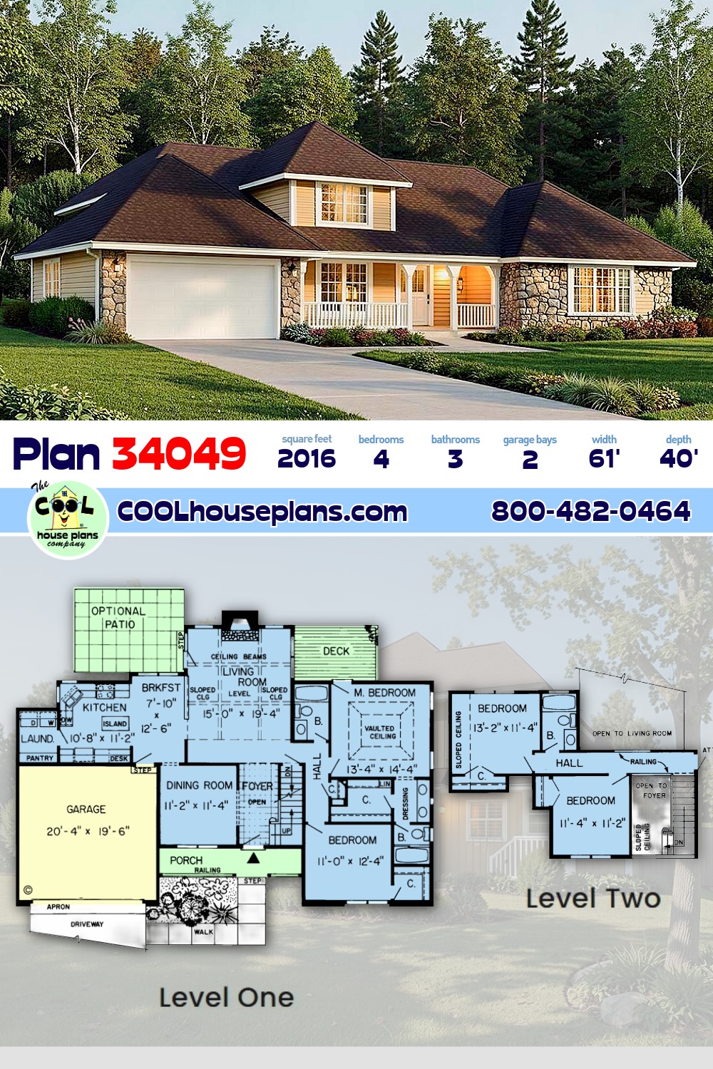 Country, Ranch, Traditional House Plan 34049 with 4 Beds, 3 Baths, 2 Car Garage