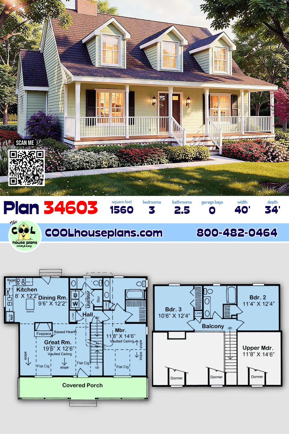 Country, Farmhouse, Southern House Plan 34603 with 3 Beds, 3 Baths