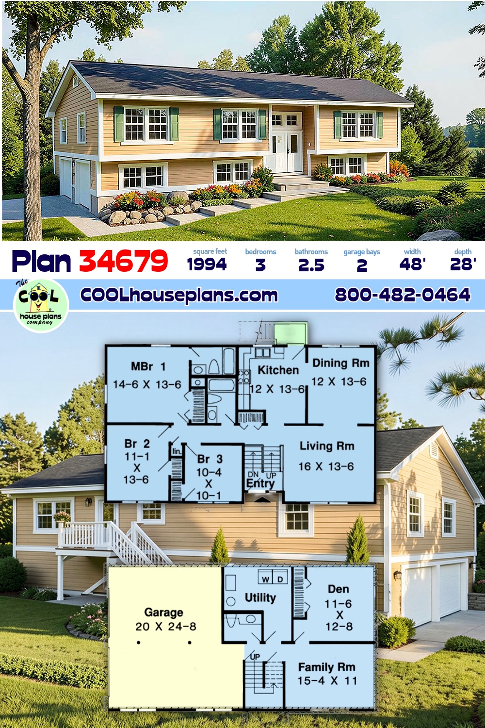 Country, Ranch, Traditional House Plan 34679 with 3 Beds, 3 Baths, 2 Car Garage