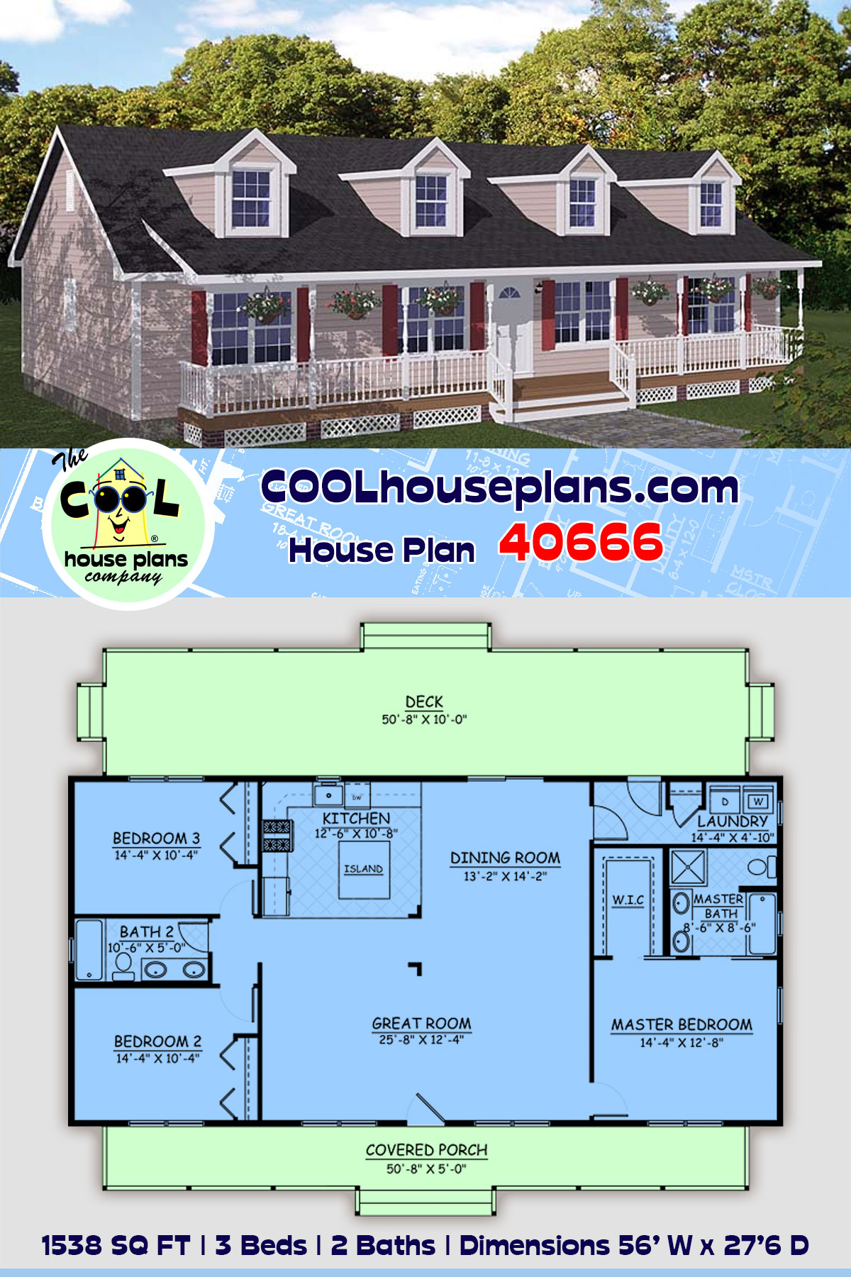 Country, Ranch, Southern House Plan 40666 with 3 Beds, 2 Baths