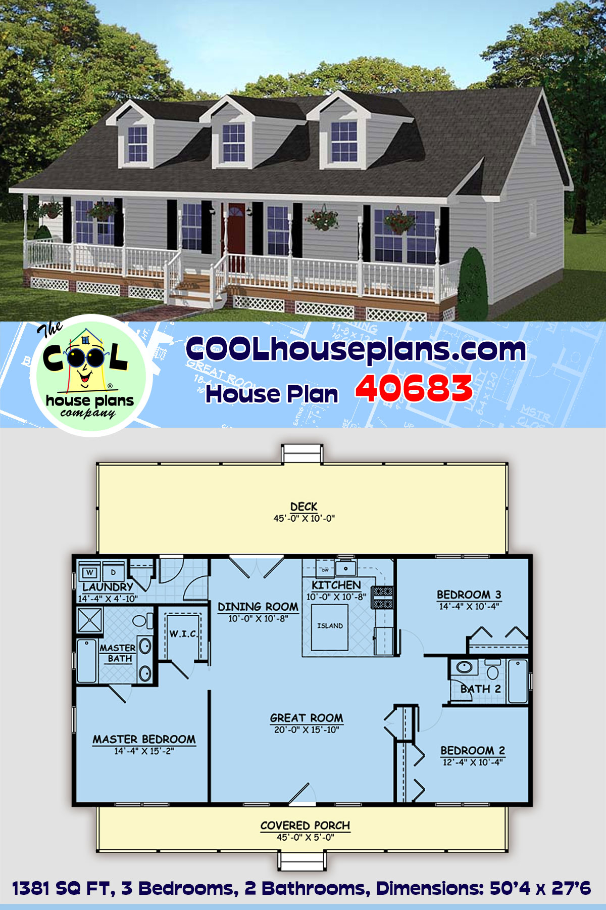 Country, Ranch, Southern House Plan 40683 with 3 Beds, 2 Baths