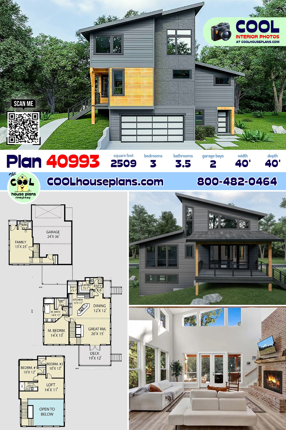 Contemporary House Plan 40993 with 3 Beds, 4 Baths, 2 Car Garage