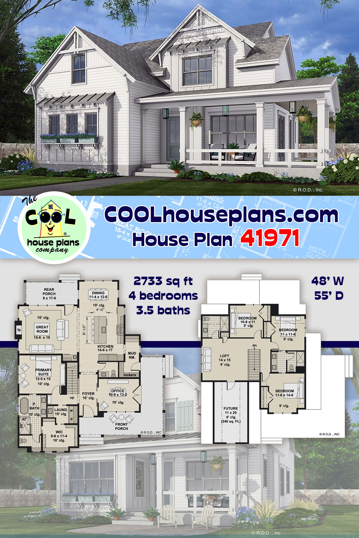 Country, Farmhouse, Traditional House Plan 41971 with 4 Beds, 4 Baths