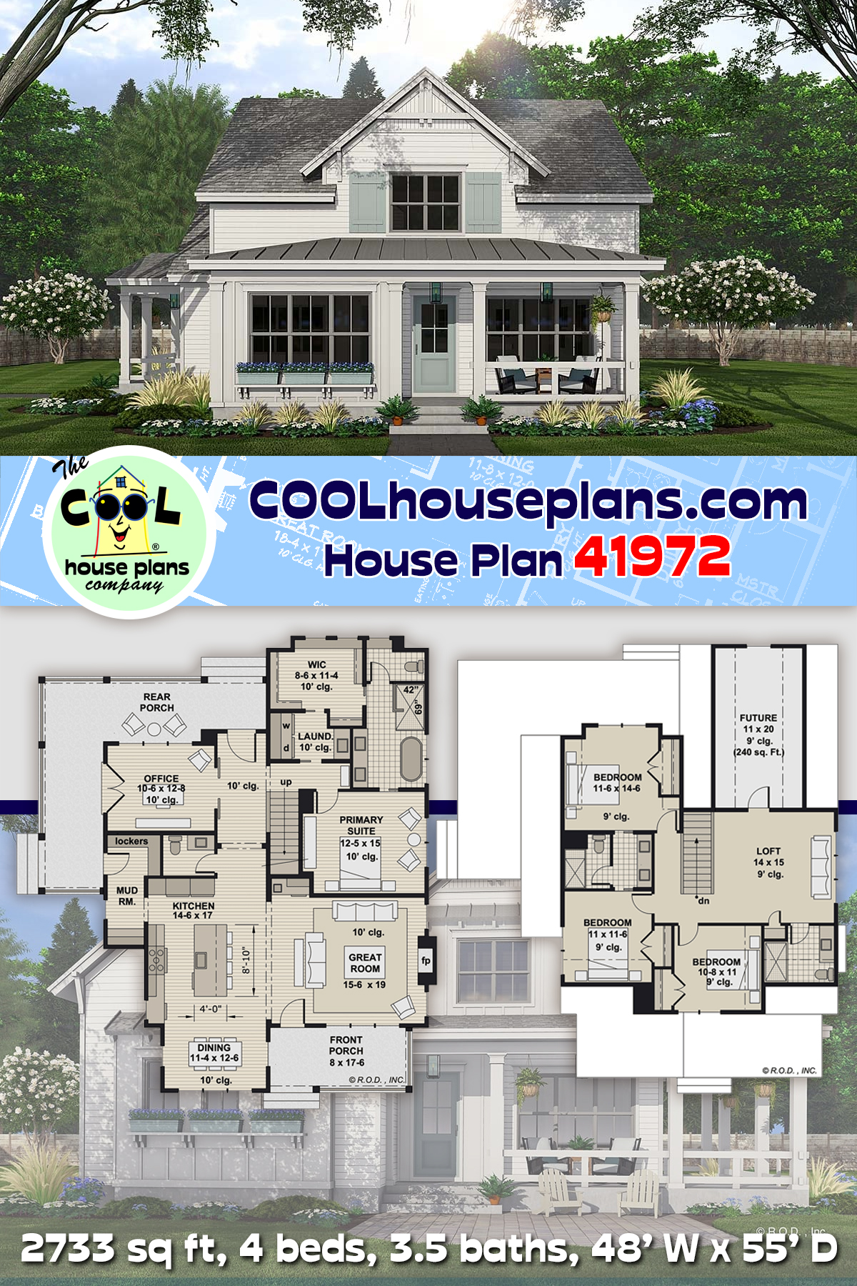Contemporary, Cottage, Country, Farmhouse House Plan 41972 with 4 Beds, 4 Baths
