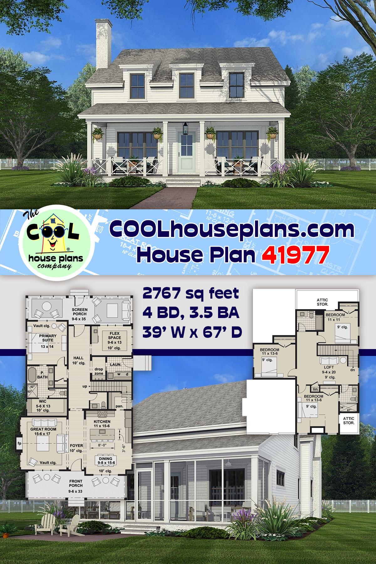Cottage, Country, Southern House Plan 41977 with 4 Beds, 4 Baths