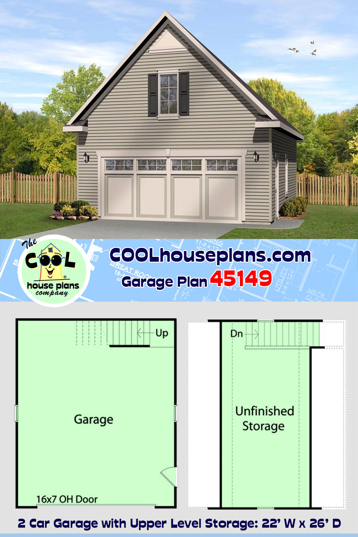 2 Car Garage Plan 45149