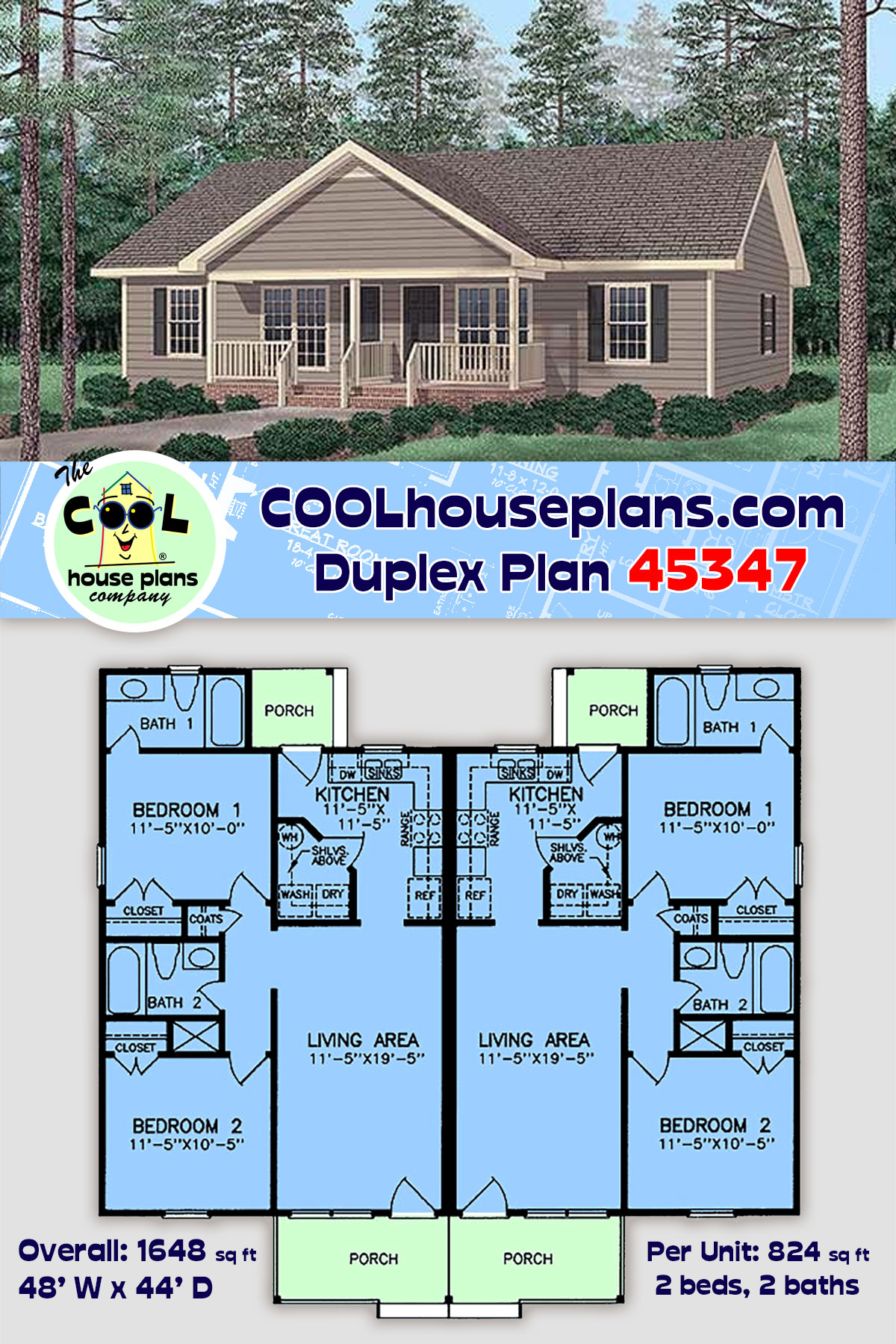 Traditional Multi-Family Plan 45347 with 4 Beds, 4 Baths