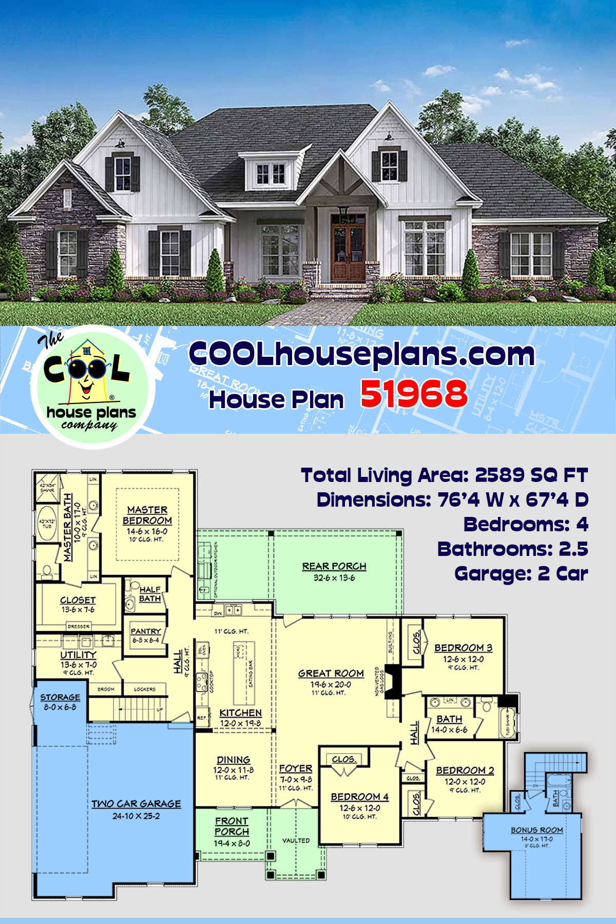 House Plan 51968 Traditional Style With 2589 Sq Ft 4 Bed 2 Ba House Plan 51968 Traditional Style With 2589 Sq Ft 4 Bed 2 Ba