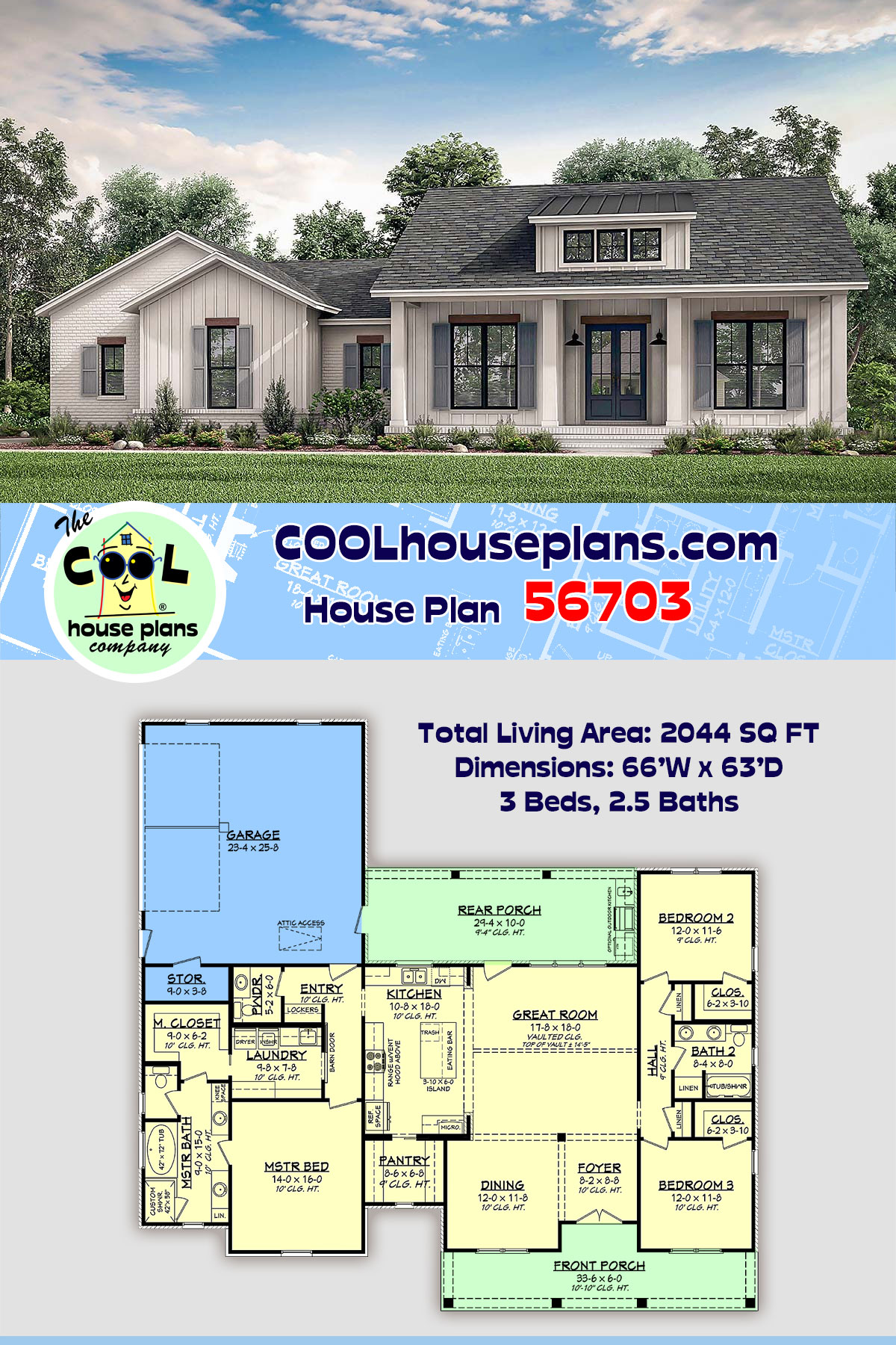 Country, Craftsman, Farmhouse, Traditional House Plan 56703 with 3 Beds, 3 Baths, 2 Car Garage