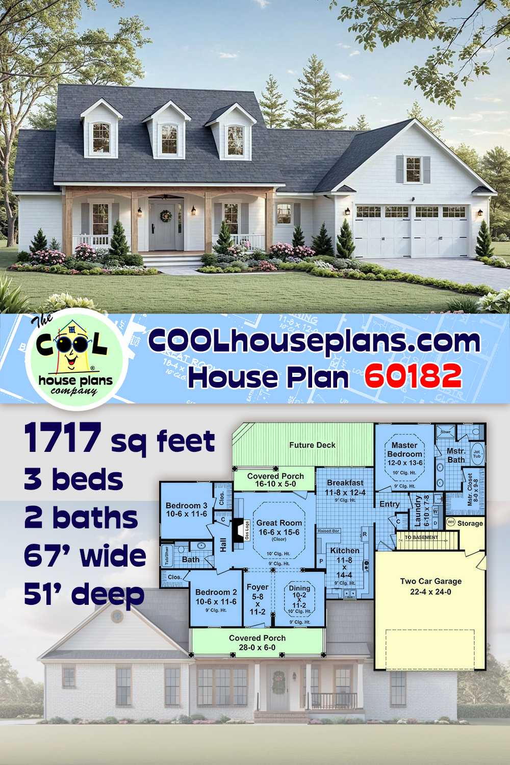 Country, Farmhouse, Traditional House Plan 60182 with 3 Beds, 2 Baths, 2 Car Garage