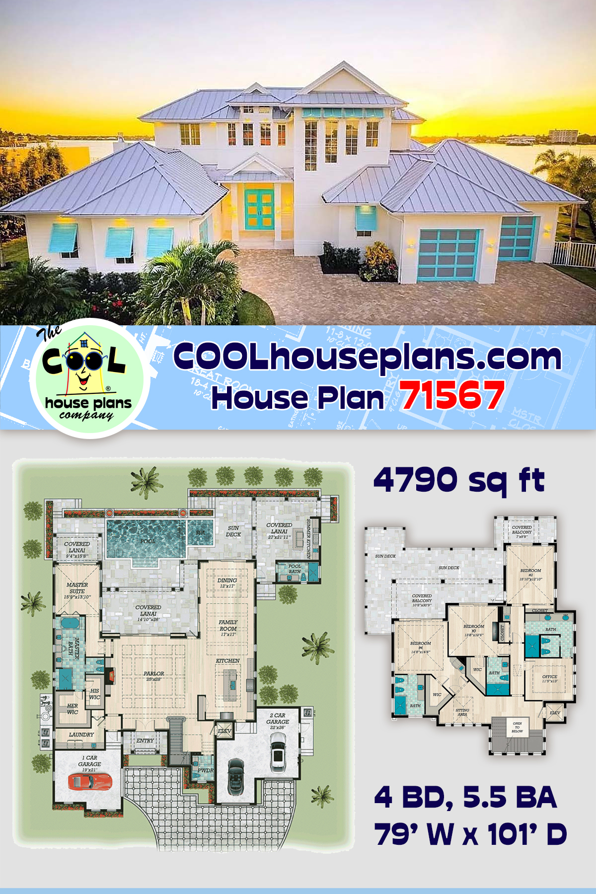 Coastal, Contemporary House Plan 71567 with 4 Beds, 6 Baths, 3 Car Garage