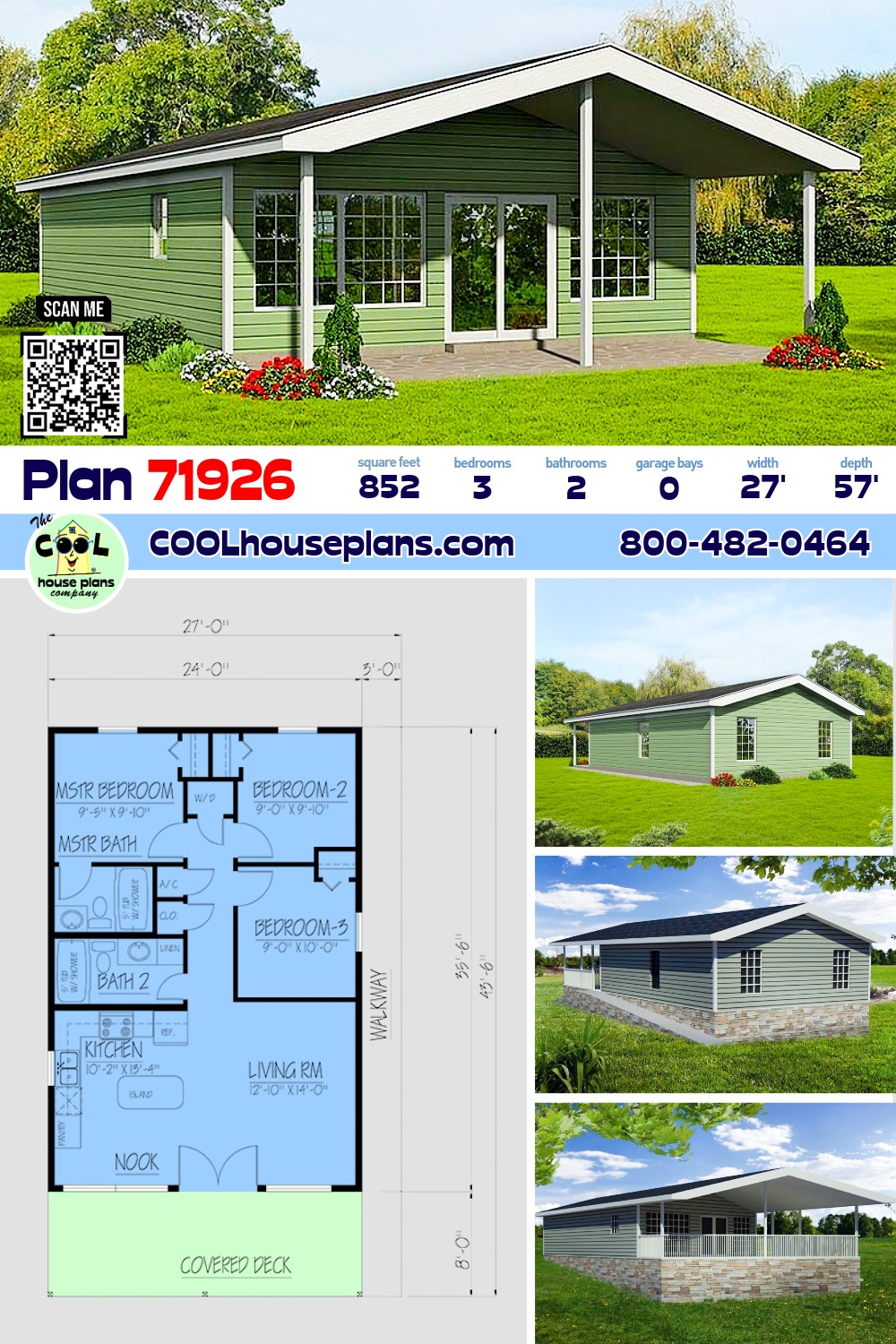 Country, Ranch House Plan 71926 with 3 Beds, 2 Baths